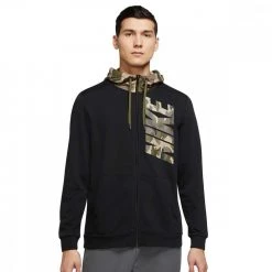 NIKE FELPA FULL ZIP CON CAPPUCCIO TRAINING CAMO Nero