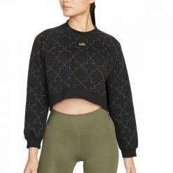 NIKE FELPA GIROCOLLO CROP NOVELTY DONNA Nero