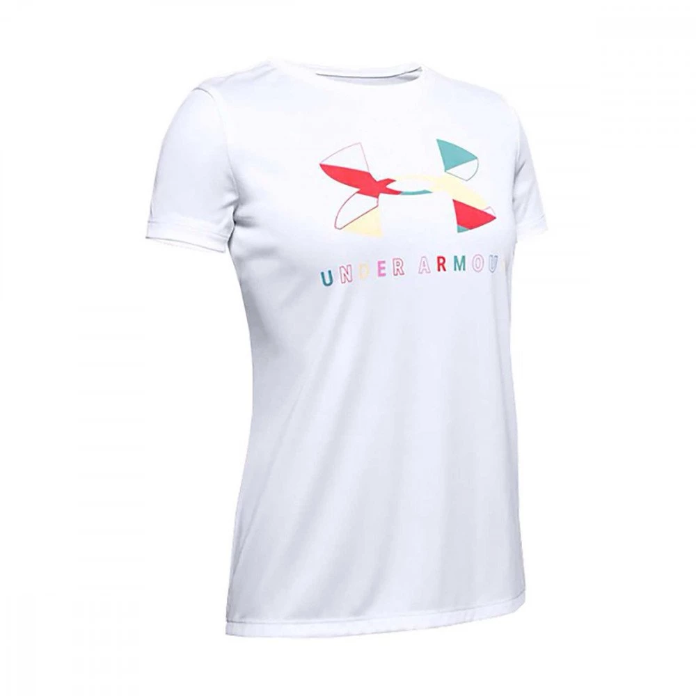 UNDER ARMOUR T-SHIRT BIG LOGO TECH BAMBINA Bianco 1 UNDER ARMOUR T-SHIRT BIG LOGO TECH BAMBINA Bianco